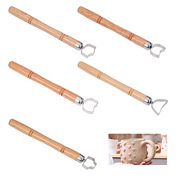 1 Set Wood & Stainless Steel Clay Pressed Molds Set, Clay Cutters, Clay Modeling Tools, BurlyWood, 11.6~11.8x1.85~1.95x1.05cm, 5pcs/set, 1 set