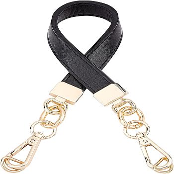 PU Leather Bag Handles, with Alloy Swivel Clasps and Iron D Clasps, for Bag Replacement Accessories, Black, 42x2x0.9cm