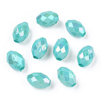 Opaque Acrylic Beads, Dyed, AB Color, Faceted, Oval, Cyan, 12x8mm, Hole: 2.5mm, about 1120pcs/500g