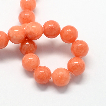 Natural Dyed Yellow Jade Gemstone Bead Strands, Round, Light Salmon, 10mm, Hole: 1mm, about 40pcs/strand, 15.7 inch