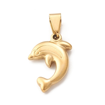 Ion Plating(IP) 304 Stainless Steel Pendants, Dolphin Charm , Golden, 21.5x13.5x3mm, Hole: 4x8mm