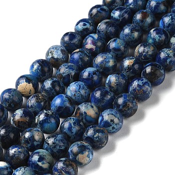 Natural Imperial Jasper Beads Strands, Dyed, Round, Marine Blue, 8~8.5mm, Hole: 1~1.2mm, about 47~48pcs/strand, 15.16 inch(38.5cm)