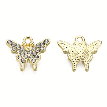 Rack Plating Alloy Pendants, with Crystal Rhinestone, Cadmium Free & Nickel Free & Lead Free, Butterfly, Light Gold, 14x16x3mm, Hole: 1.6mm