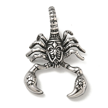 316 Surgical Stainless Steel Big Pendants, Scorpion Charm, Antique Silver, 51x33x14mm, Hole: 10.5x12.5mm