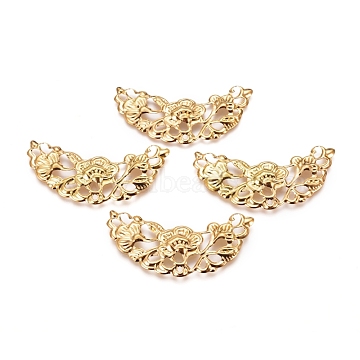 Electroplated Iron Filigree Joiners, Flower, Real 18K Gold Plated, 23x46x2mm(X-IFIN-I030-07G)