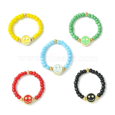 Mixed Color Smiling Face Glass Finger Rings