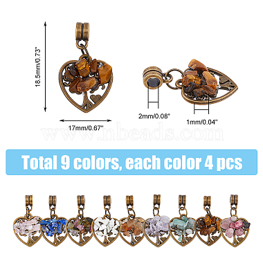 36Pcs 9 Styles Natural Mixed Gemstone European Dangle Charms(PALLOY-AB00244)-2