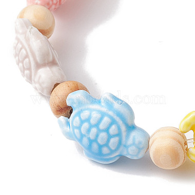 pulseras elásticas con cuentas redondas de porcelana y madera hechas a mano de tortuga de playa(BJEW-JB10299-01)-3