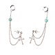 Synthetic Green Turquoise Beaded Hanging Chain Dangle Stud Earrings with Ear Cuff(EJEW-TA00149)-2