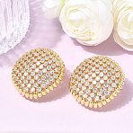 Flat Round Brass Micro Pave Clear Cubic Zirconia Stud Earrings, Pave Cluster Earring, Long-Lasting Plated, Rack Plating, Lead Free & Cadmium Free, Real 18K Gold Plated, 30x29.5mm(EJEW-H180-18G)