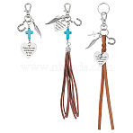 3Pcs Alloy & Synthetic Turquoise & Faux Suede Cord & Flat Imitation Leather Pendant Decorations, with Alloy Swivel Lobster Claw Clasps and Iron Rings, Mixed Color, 88~210mm(HJEW-BC00122)