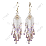 Woven Seed Beads & Natural Amethyst Tassel Dangle Earrings, 304 Stainless Steel, 70x15mm(EJEW-FS00067)