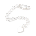 Brass Chain Extender, End Chains, Cadmium Free & Nickel Free & Lead Free, Heart, 925 Sterling Silver Plated, 69mm(KK-B102-46S)