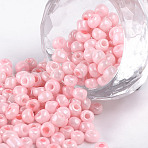 6/0 Glass Seed Beads, Baking Paint Seed, Small Craft Beads for DIY Jewelry Making, Round, Pink, 4mm, Hole:1.5mm, about 300pcs/30g(X2-SEED-A010-4mm-55)