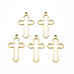 Ion Plating(IP) 201 Stainless Steel Pendants, Cross, Nickel Free, Real 18K Gold Plated, 29.5x17x1.5mm, Hole: 1.8mm(STAS-T063-165G)