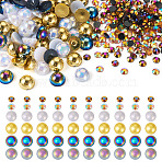 60G 6 Styles Electroplated Opaque Flat Back Resin Cabochons, Imitation Pearl & Rhinestone, Half Round, Mixed Color, 4~8x2~4mm, 10g/style(RESI-TA0003-38)