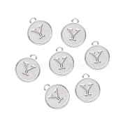 Alloy Pendant Cabochon Settings, For Enamel, Cadmium Free & Lead Free, Flat Round with Letter, Platinum, Letter.Y, 14x12x2mm, Hole: 1.5mm(PALLOY-N156-01Y-P)