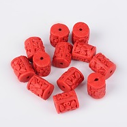 Cinnabar Beads, Carved Lacquerware, Column, Red, Size: about 14mm long, 12mm thick, hole: 2mm(CARL-P017-1)
