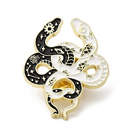 Snake & Flower Enamel Pins, Totem Badge, Golden Alloy Brooch for Backpack Clothes, Black, 30.5x24.5x1.5mm(JEWB-P030-D01)