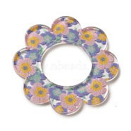 Acrylic Pendants, Flower, Pink, 38x38x2.5mm, Hole: 17.8mm(OACR-O007-04A)
