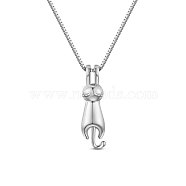 SHEGRACE Rhodium Plated 925 Sterling Silver Kitten Pendant Necklace, with Cat, Platinum, 15.7 inch(40cm)(JN427B)