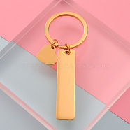 304 Stainless Steel Keychain, with Key Rings, Rectangle with Heart, Golden, 80mm(HEAR-PW0001-144G)