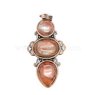 Retro Cherry Quartz Glass Pendants, Bees Pendants, with Red Copper Metal Finding, 47x24mm(PW-WG7292F-04)