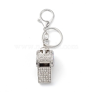Shining Zinc Alloy Rhinestone Whistle Pendant Keychain, for Car Key Bag Charms Ornaments, Crystal, 11.9cm(KEYC-O014-01P-04)