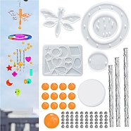 DIY Wind Chime Making Kits, including 4Pcs Silicone Molds, 13Pcs Plastic Beads, 1Pc Stainless Steel S Hooks, 1 Roll Crystal Thread, 3Pcs Round Tubes, Dragonfly(PW-WG22985-02)