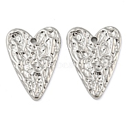 316 Surgical Stainless Steel Pendants, Textured, Heart Charm, Stainless Steel Color, 26x19x2mm, Hole: 1.6mm(STAS-G325-19P)