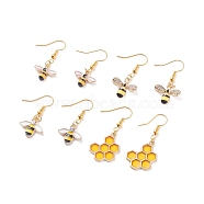 Bee Theme Enamel Dangle Earrings, Insect Brass Drop Earrings for Women, Golden, Mixed Color, 32mm, Pin: 0.5mm(EJEW-JE04808)