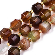 Natural Agate Beads Strands, Faceted, with Seed Beads, Dyed, Round, Colorful, 10.5x9.5mm, Hole: 1.2mm, about 31~32pcs/strand, 14.96 inch(38cm)(G-T131-82B-12)