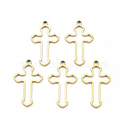 Ion Plating(IP) 201 Stainless Steel Pendants, Cross, Nickel Free, Real 18K Gold Plated, 29.5x17x1.5mm, Hole: 1.8mm(STAS-T063-165G)