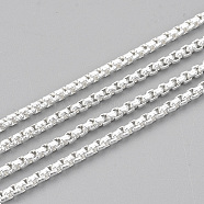 304 Stainless Steel Box Chains, Venetian Chains, Unwelded, with Spool, Silver Color Plated, 2x2x1mm, about 32.8 Feet(10m)/roll(CHS-T002-02A)