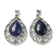 Natural Lapis Lazuli Pendants, Antique Silver Plated Alloy Teardrop Charms, 48.5x33x12~13mm, Hole: 8x6.5mm(G-Z050-02A)