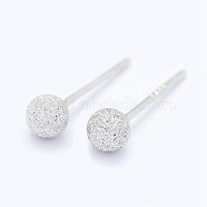 Textured 925 Sterling Silver Ball Stud Earrings, Textured, Silver, 4mm, Pin: 0.7mm(X-EJEW-L202-004A)