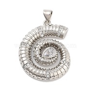 Rack Plating Brass Clear Cubic Zirconia Pendants, Long-Lasting Plated, Lead Free & Cadmium Free, Snail Shell, Platinum, 29x23x4.5mm, Hole: 5x3.5mm(KK-M293-21P)