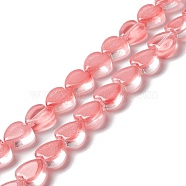 Transparent Glass Beads Strand, Heart, Light Coral, 9.5~10x10x3.5~4.5mm, Hole: 0.8~1mm, about 35pcs/strand, 13.15~13.31 inch(33.4~33.8cm)(GLAA-F112-03A)
