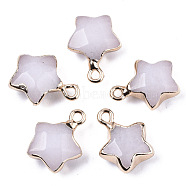 Natural White Jade Pendants, with Light Gold Plated Edge and Brass Loop, Star, Faceted, 16~17x13x6.5mm, Hole: 1.6mm(X-G-N326-36K)