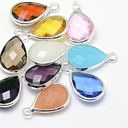 Silver Color Plated Brass Glass Teardrop Pendants, Mixed Color, 22x14x5mm, Hole: 2mm(GLAA-J017B-S)