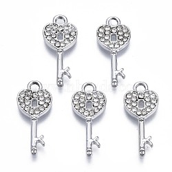 Alloy Pendants, with Crystal Rhinestone, Cadmium Free & Lead Free, Key, Platinum, 19.5x8.5x2mm, Hole: 2mm(X1-ENAM-N054-48-RS)