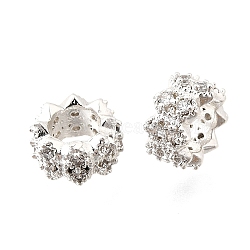 Wave Brass Micro Pave Cubic Zirconia European Beads, Rondelle Wheel, Rack Plating, Long-Lasting Plated, Lead Free & Cadmium Free, Silver, 8x4.5mm, Hole: 4.5mm(KK-K300-07A-S)