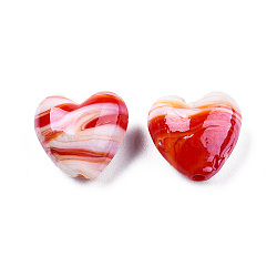 Handmade Lampwork Beads, Pearlized, Red, 16x16x8.5mm, Hole: 1.4mm(LAMP-R102-09A)