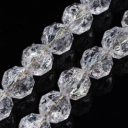 Transparent Crackle Glass Beads Strands, Faceted, Round, Clear, 12x11.5mm, Hole: 1.5mm, about 38Pcs/strand, 12.99 inch(33cm)(GLAA-N051-01)