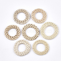 Handmade Reed Cane/Rattan Woven Linking Rings, For Making Straw Earrings and Necklaces, Ring, Antique White, 45~50x4~6mm, Inner Diameter: 22~28mm(X-WOVE-T006-064)
