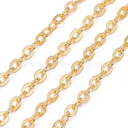 Brass Flat Oval Cable Chains, Unwelded, with Spool, Cadmium Free & Nickel Free & Lead Free, Golden, 3.3x2.6x0.5mm, about 92m/roll(CHC025Y-01-G)
