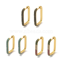 Brass Micro Pave Cubic Zirconia Huggie Hoop Earrings, Rectangle, Golden, Mixed Color, 29.5x19.5x3.5mm, Pin: 1mm(EJEW-L240-C-G)
