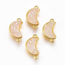 Brass Links connectors, with Druzy Resin, Moon, Golden, Blanched Almond, 18.5~19x10~10.5x3.5~4mm, Hole: 1mm(KK-O107-15G-H)