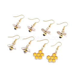 Bee Theme Enamel Dangle Earrings, Insect Drop Earrings for Women, Golden, Mixed Color, 32mm, Pin: 0.5mm(EJEW-JE04808)