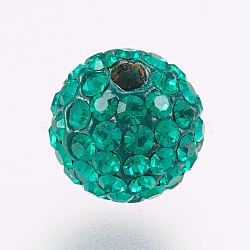 Czech Rhinestone Beads, PP8(1.4~1.5mm), Pave Disco Ball Beads, Polymer Clay, Round, 205_Emerald, 6mm, Hole: 1.5mm, 45~50pcs rhinestones/ball(RB-F022-PP8-6mm-TB23)